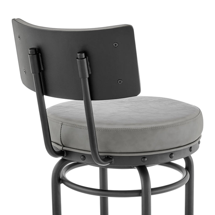 Leslie Swivel Counter or Bar Stool in Black Finish with Gray Faux Leather