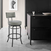 Leslie Swivel Counter or Bar Stool in Black Finish with Gray Faux Leather - Furniture City (CA)l