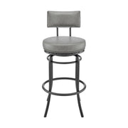 Leslie Swivel Counter or Bar Stool in Black Finish with Gray Faux Leather - Furniture City (CA)l
