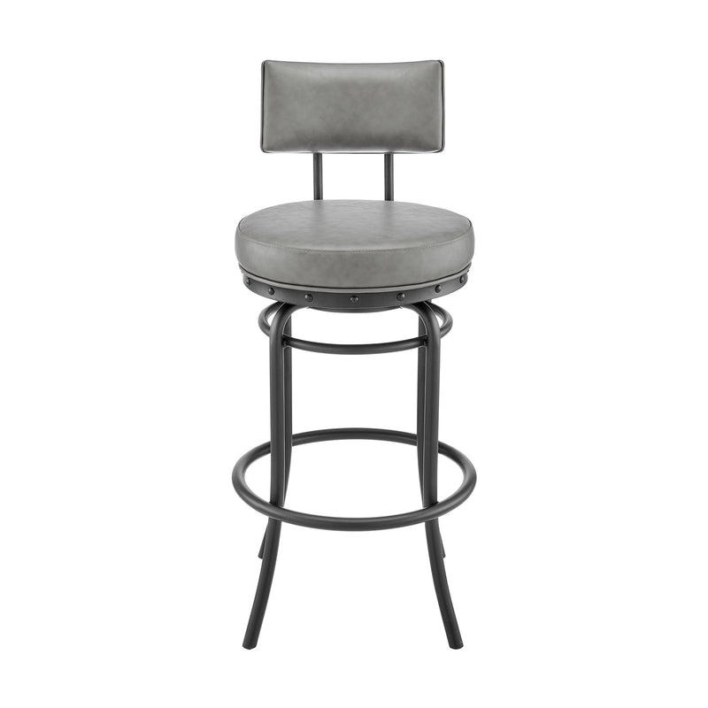 Leslie Swivel Counter or Bar Stool in Black Finish with Gray Faux Leather - Furniture City (CA)l