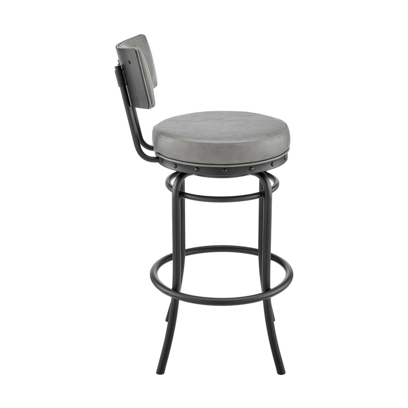 Leslie Swivel Counter or Bar Stool in Black Finish with Gray Faux Leather - Furniture City (CA)l
