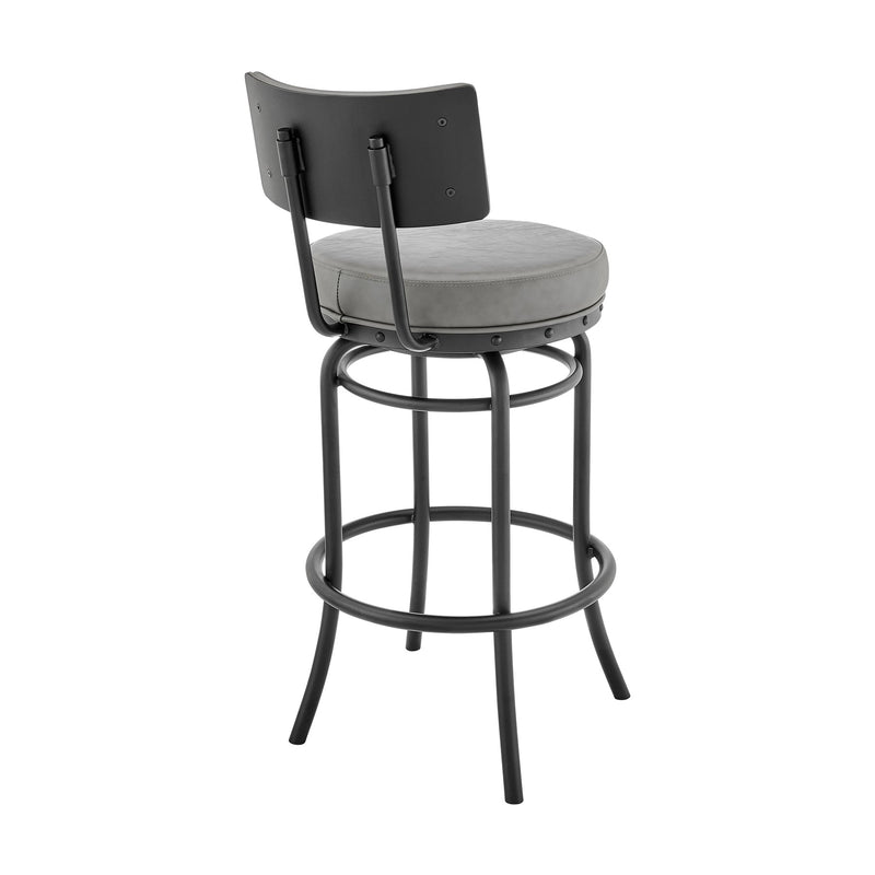 Leslie Swivel Counter or Bar Stool in Black Finish with Gray Faux Leather - Furniture City (CA)l