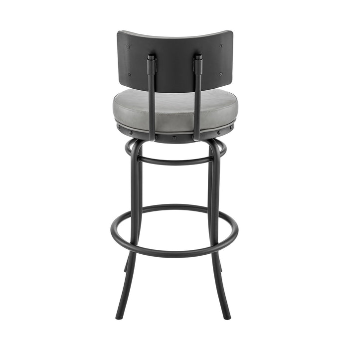 Leslie Swivel Counter or Bar Stool in Black Finish with Gray Faux Leather