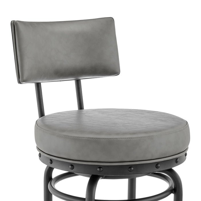 Leslie Swivel Counter or Bar Stool in Black Finish with Gray Faux Leather