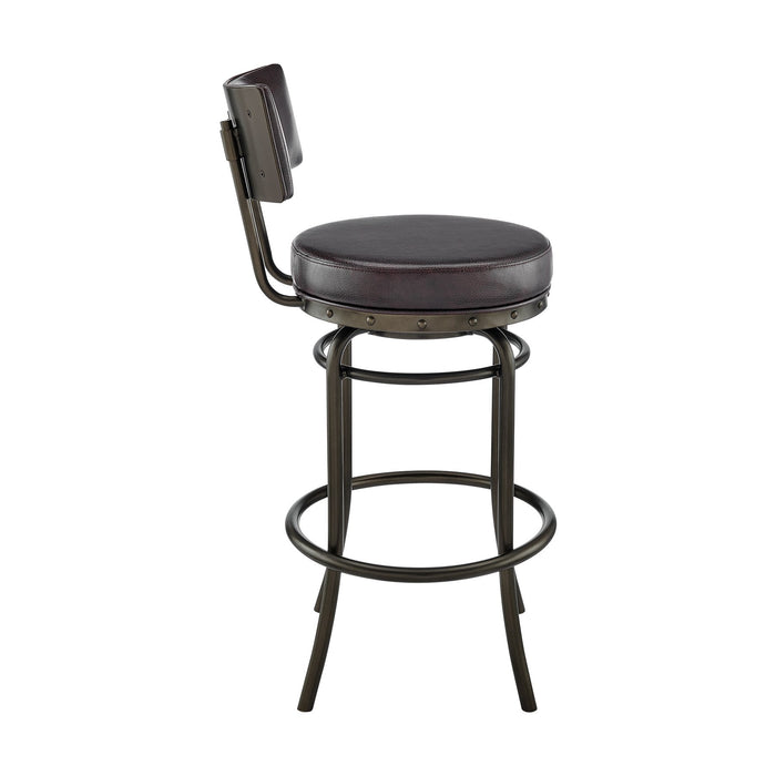 Leslie Swivel Counter or Bar Stool in Mocha Finish with Brown Faux Leather