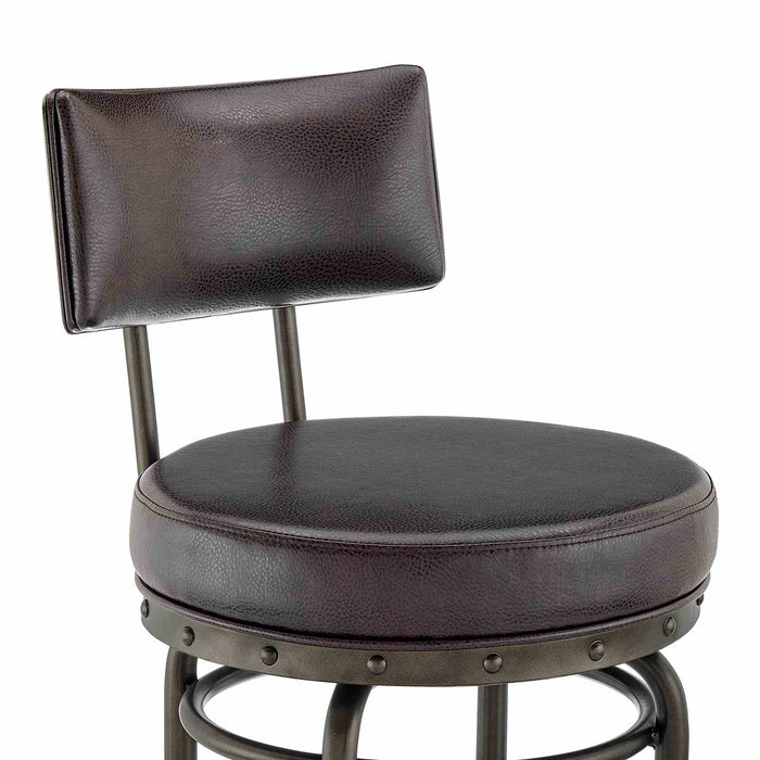Leslie Swivel Counter or Bar Stool in Mocha Finish with Brown Faux Leather