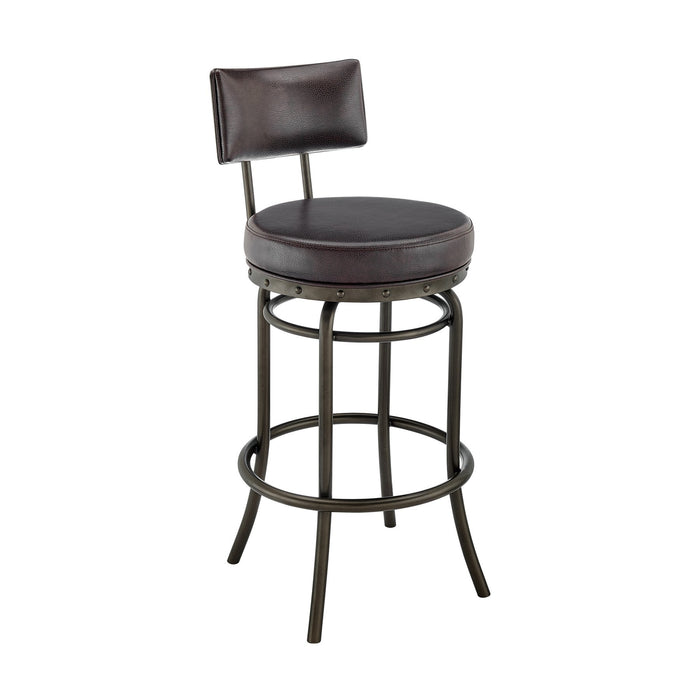 Leslie Swivel Counter or Bar Stool in Mocha Finish with Brown Faux Leather