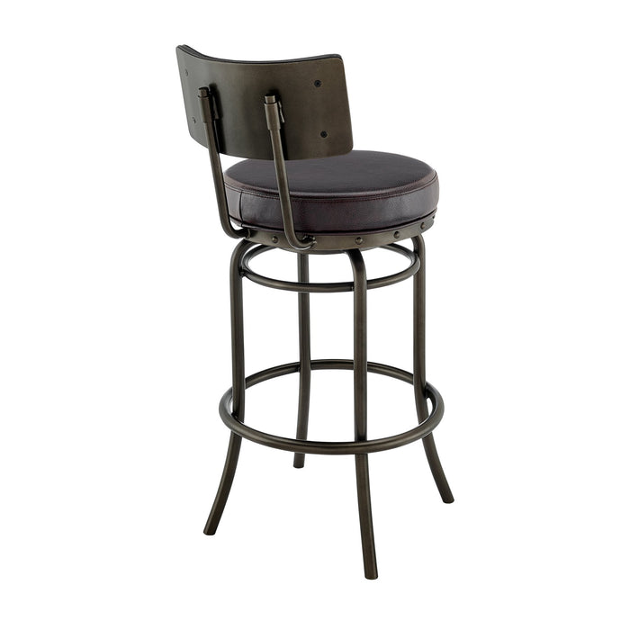 Leslie Swivel Counter or Bar Stool in Mocha Finish with Brown Faux Leather