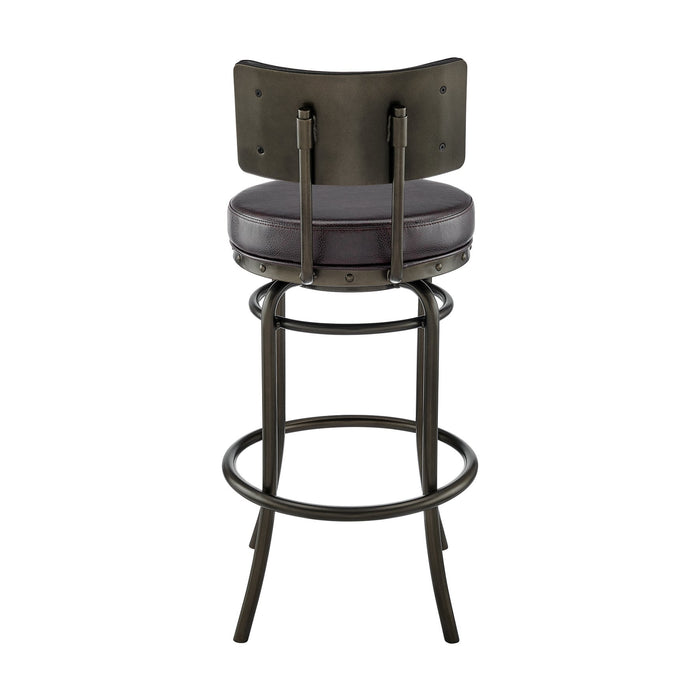 Leslie Swivel Counter or Bar Stool in Mocha Finish with Brown Faux Leather