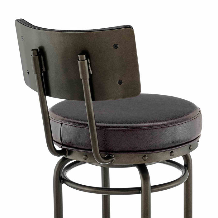 Leslie Swivel Counter or Bar Stool in Mocha Finish with Brown Faux Leather