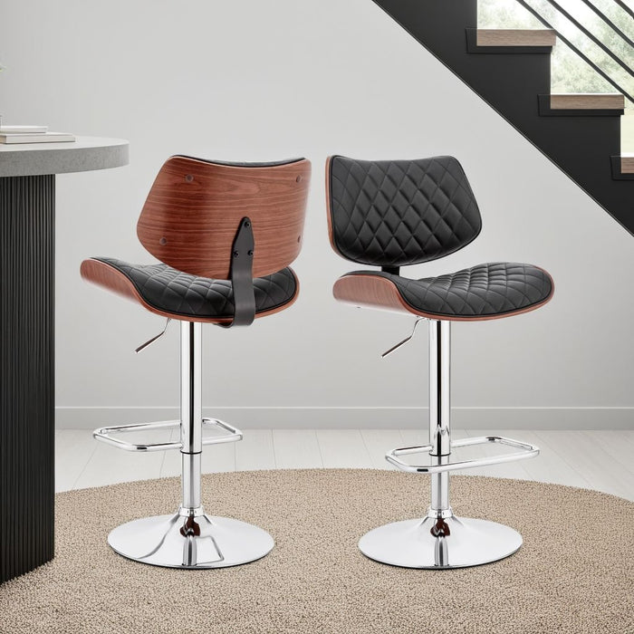 Leland Adjustable Black Faux Leather and Chrome Finish Bar Stool