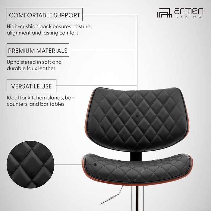 Leland Adjustable Black Faux Leather and Chrome Finish Bar Stool