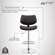 Leland Adjustable Black Faux Leather and Chrome Finish Bar Stool - Furniture City (CA)l