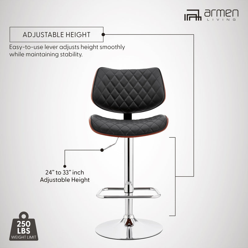 Leland Adjustable Black Faux Leather and Chrome Finish Bar Stool - Furniture City (CA)l