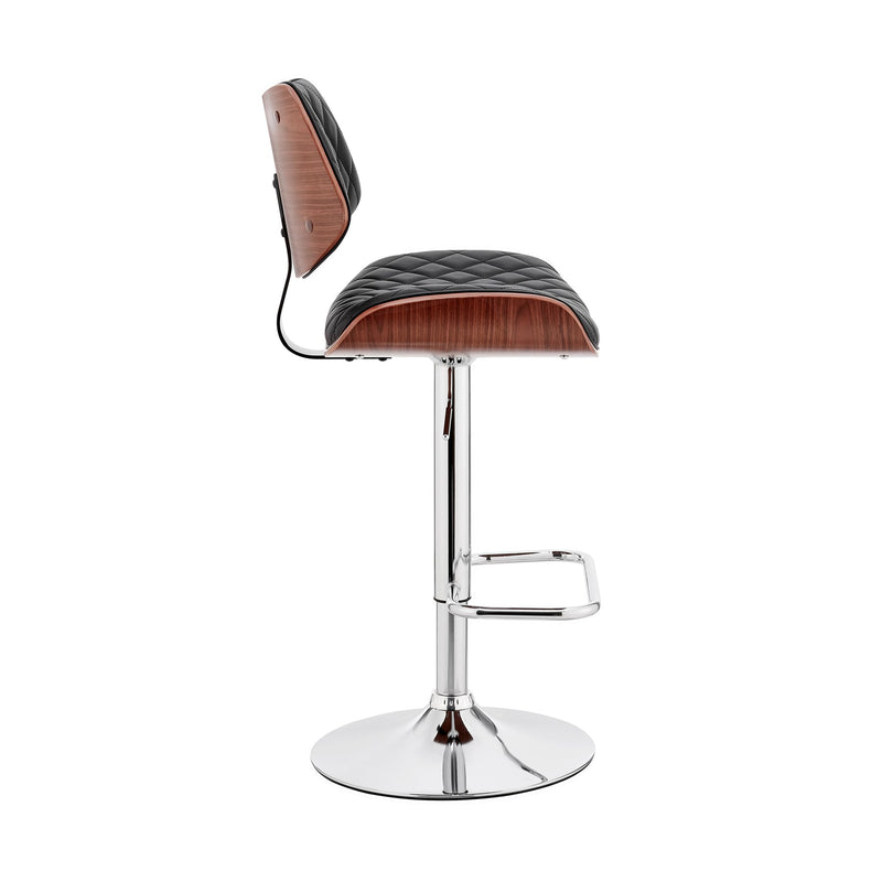Leland Adjustable Black Faux Leather and Chrome Finish Bar Stool - Furniture City (CA)l