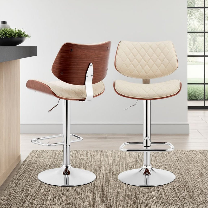 Leland Adjustable Cream Faux Leather and Chrome Finish Bar Stool - Furniture City (CA)l