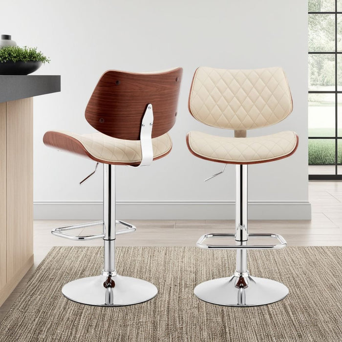 Leland Adjustable Cream Faux Leather and Chrome Finish Bar Stool