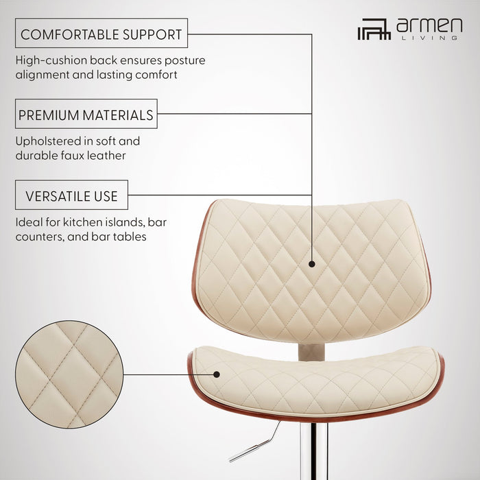 Leland Adjustable Cream Faux Leather and Chrome Finish Bar Stool