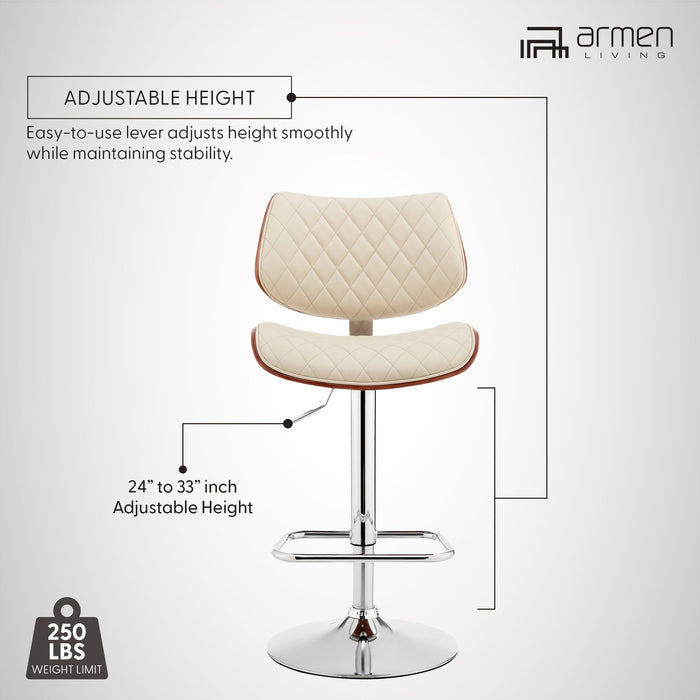 Leland Adjustable Cream Faux Leather and Chrome Finish Bar Stool