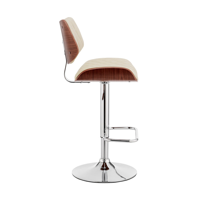Leland Adjustable Cream Faux Leather and Chrome Finish Bar Stool - Furniture City (CA)l