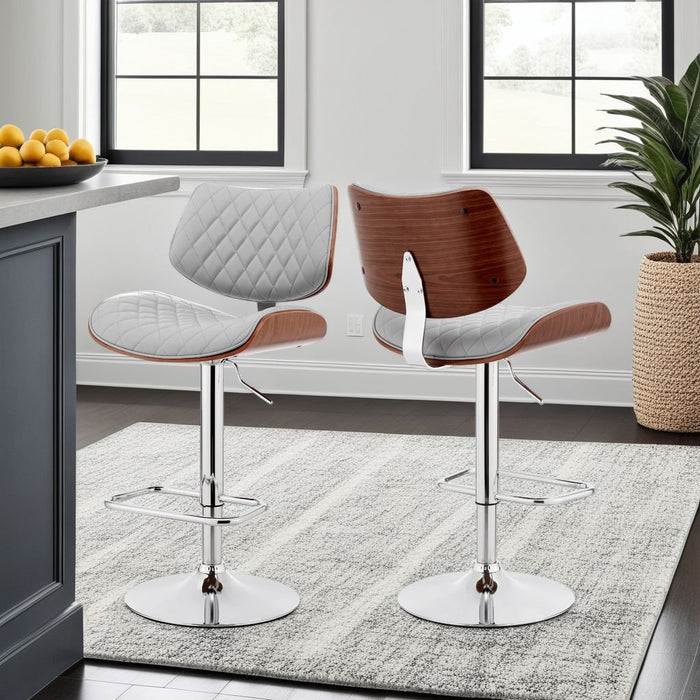 Leland Adjustable Gray Faux Leather and Chrome Finish Bar Stool