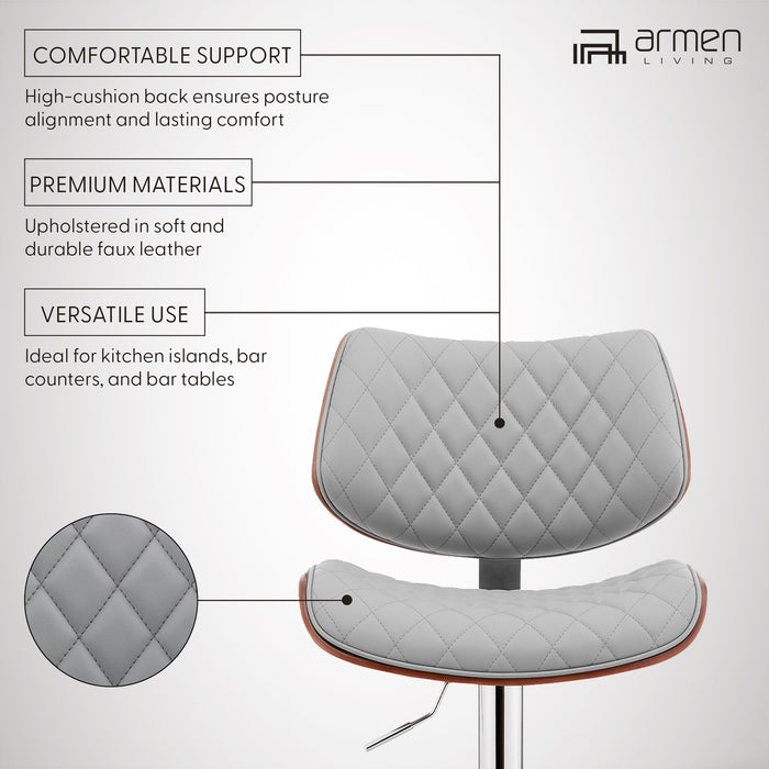 Leland Adjustable Gray Faux Leather and Chrome Finish Bar Stool