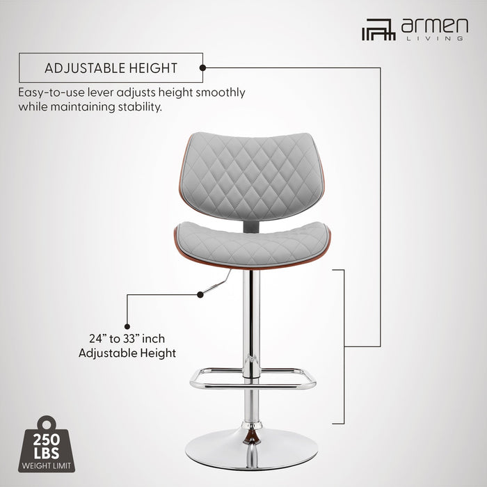 Leland Adjustable Gray Faux Leather and Chrome Finish Bar Stool