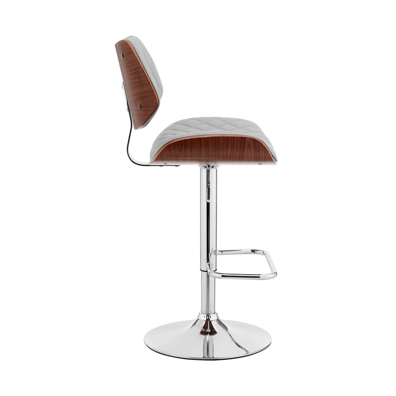 Leland Adjustable Gray Faux Leather and Chrome Finish Bar Stool - Furniture City (CA)l