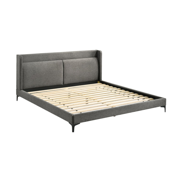 Legend Gray Fabric Eastern King Platform Bed with Black Metal Legs