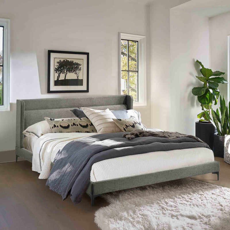 Legend Gray Fabric Eastern King Platform Bed with Black Metal Legs - Furniture City (CA)l