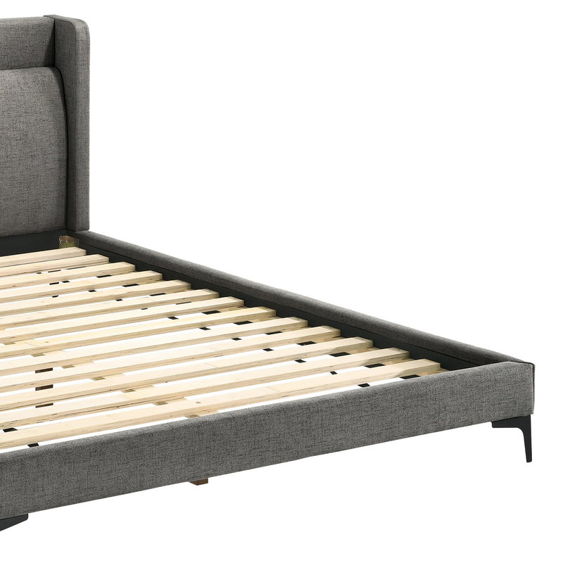 Legend Gray Fabric Queen Platform Bed with Black Metal Legs - Furniture City (CA)l