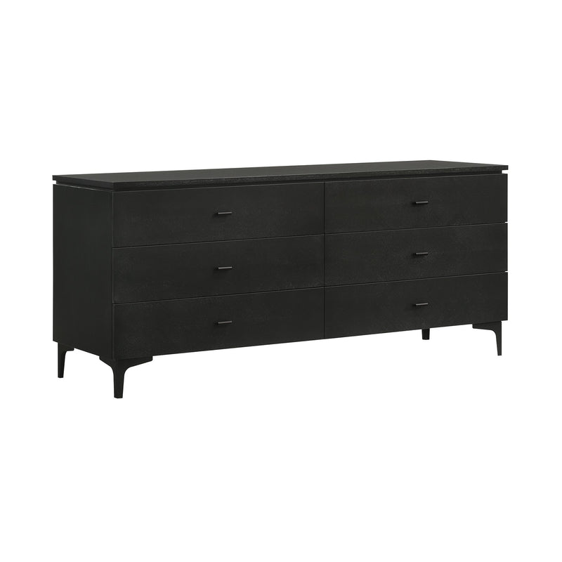 Legend Black Glaze Ash Veneer 6 Drawer Dresser with Metal Legs - Furniture City (CA)l