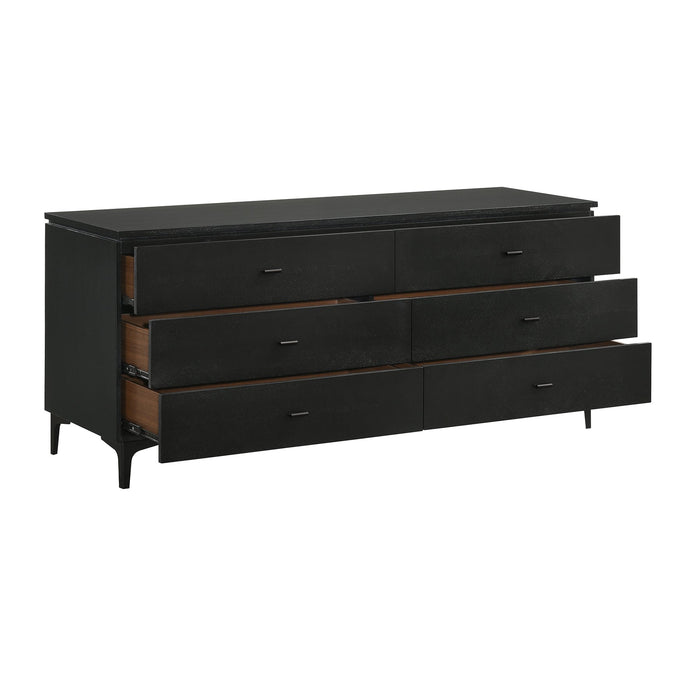 Legend Black Glaze Ash Veneer 6 Drawer Dresser with Metal Legs