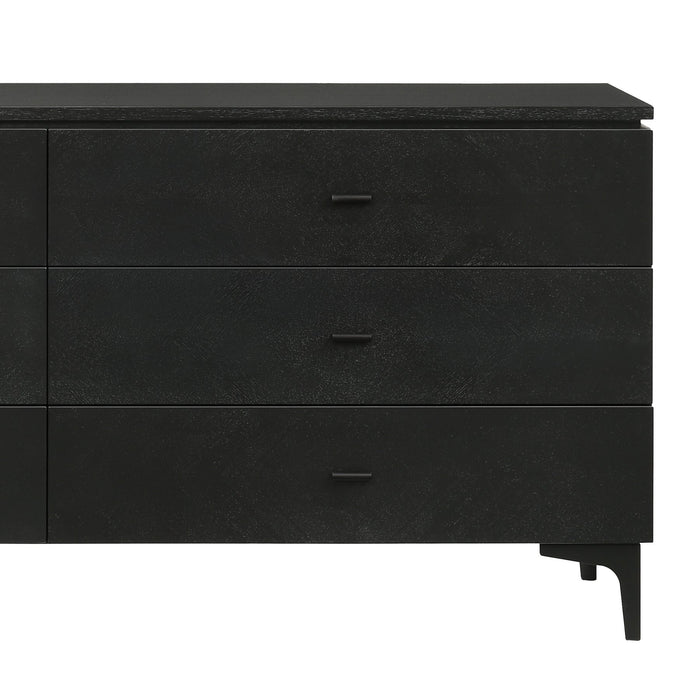 Legend Black Glaze Ash Veneer 6 Drawer Dresser with Metal Legs