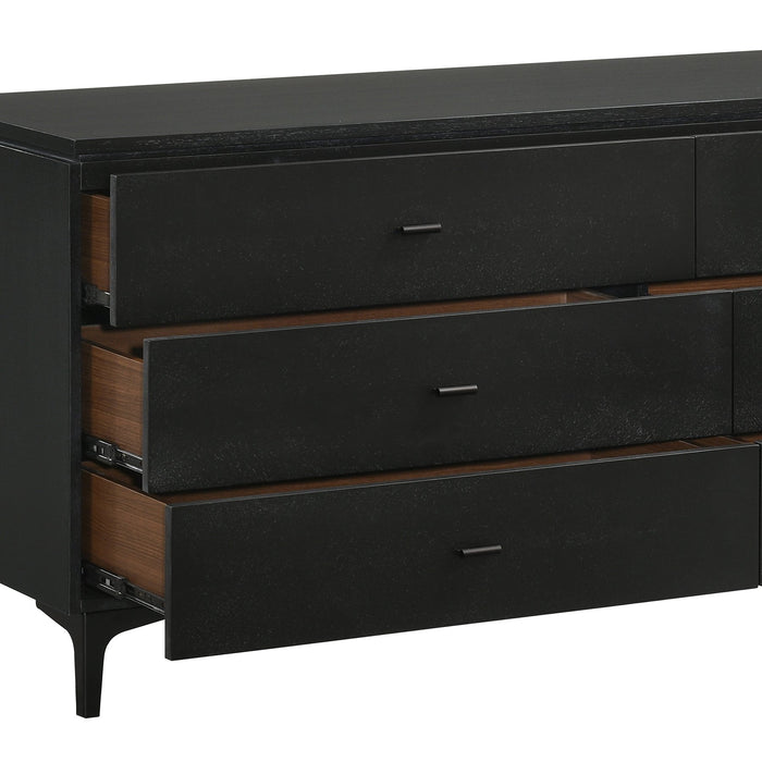 Legend Black Glaze Ash Veneer 6 Drawer Dresser with Metal Legs