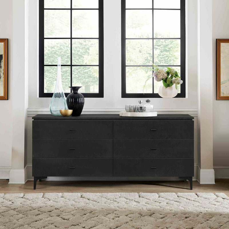 Legend Black Glaze Ash Veneer 6 Drawer Dresser with Metal Legs - Furniture City (CA)l