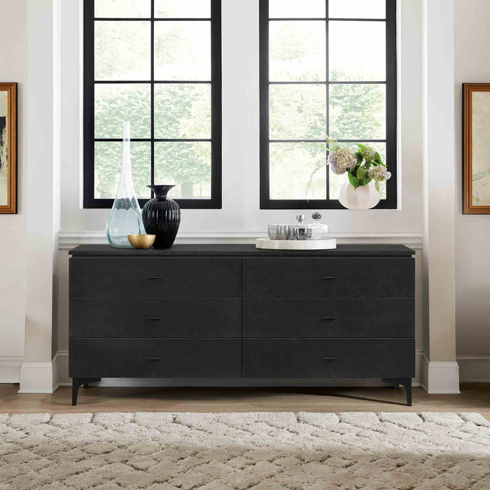 Legend Black Glaze Ash Veneer 6 Drawer Dresser with Metal Legs