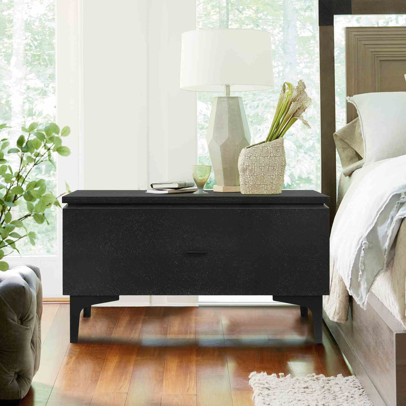 Legend Black Glaze Ash Veneer 1 Drawer Nightstand with Metal Legs - Furniture City (CA)l