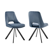 Lexi Dining Room Accent Chair in Blue Velvet and Black Finish - Set of 2 - Furniture City (CA)l
