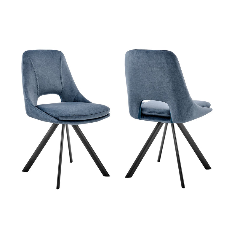 Lexi Dining Room Accent Chair in Blue Velvet and Black Finish - Set of 2 - Furniture City (CA)l