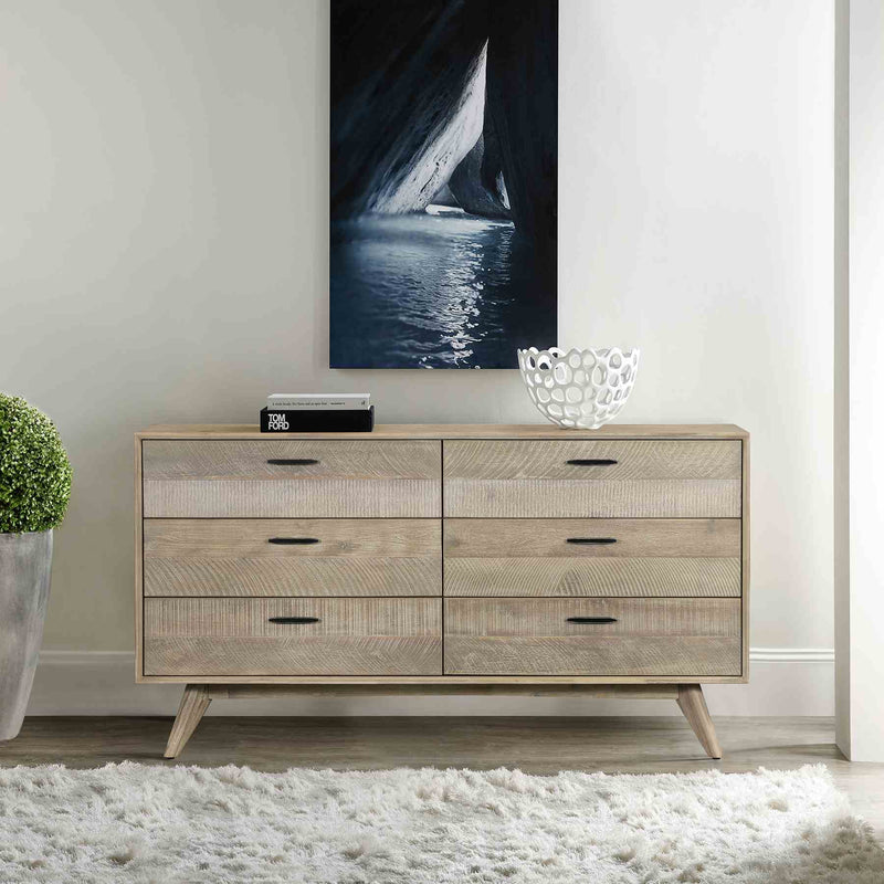 Baly Acacia Mid-Century Gray 6 Drawer Dresser - Furniture City (CA)l