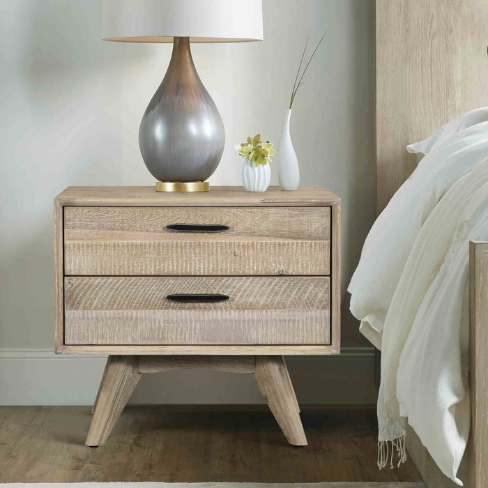 Baly Acacia Mid-Century Gray 2 Drawer Night stand