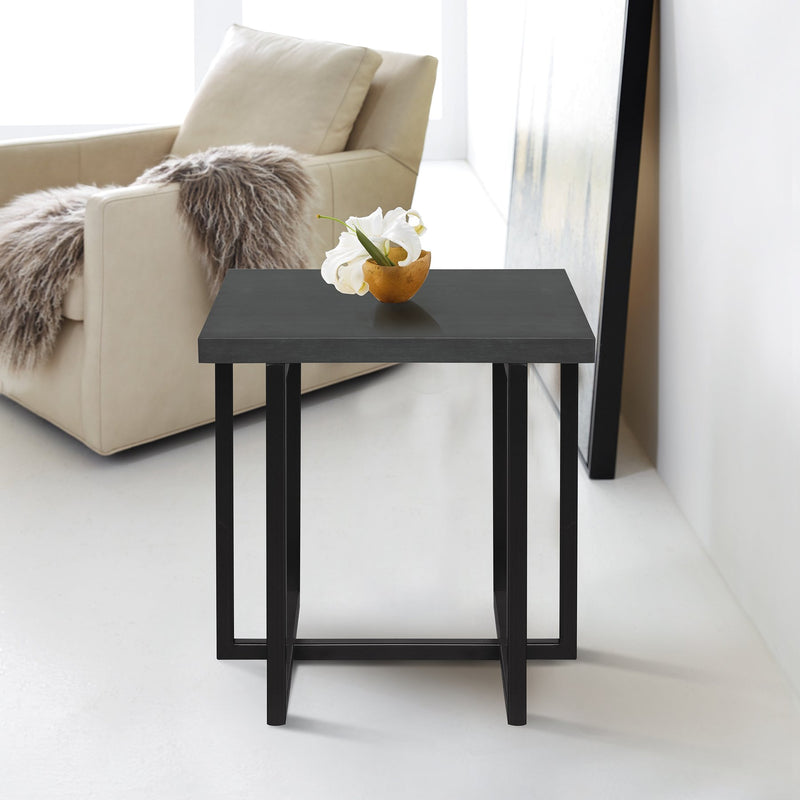 Logan Contemporary End Table with Black Iron Finish and Gray Wood Top - Furniture City (CA)l
