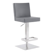 Legacy Adjustable Height Swivel Gray Faux Leather and Brushed Stainless Steel Bar Stool - Furniture City (CA)l