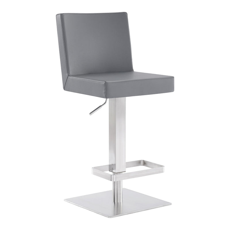 Legacy Adjustable Height Swivel Gray Faux Leather and Brushed Stainless Steel Bar Stool - Furniture City (CA)l