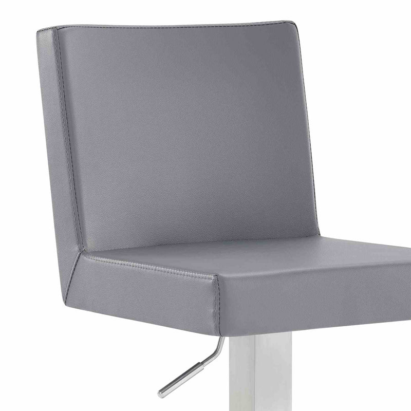 Legacy Adjustable Height Swivel Gray Faux Leather and Brushed Stainless Steel Bar Stool - Furniture City (CA)l