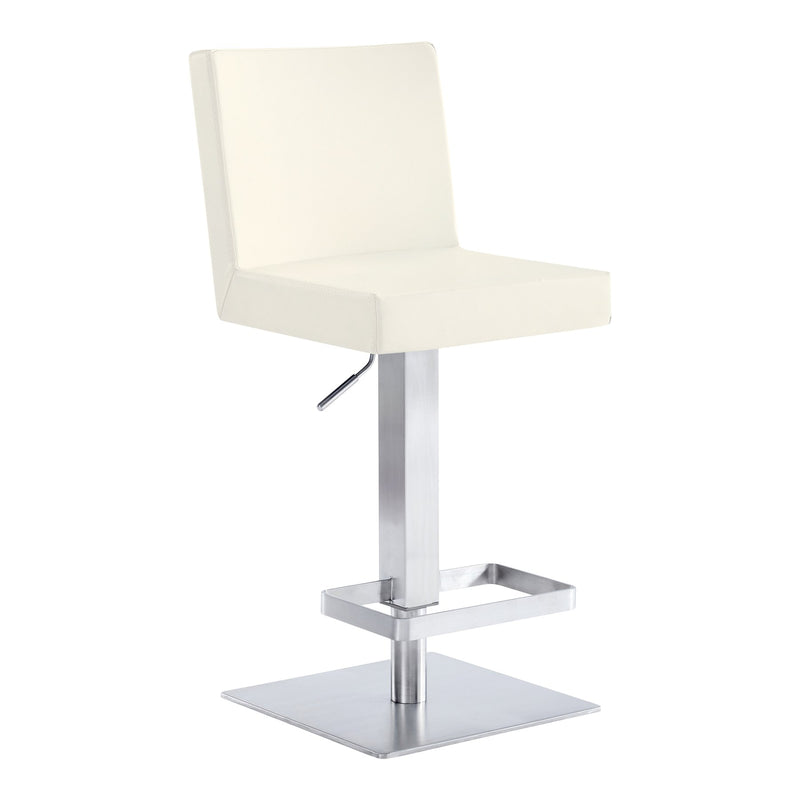 Legacy Adjustable Height Swivel Off-White Faux Leather and Brushed Stainless Steel Bar Stool - Furniture City (CA)l