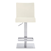 Legacy Adjustable Height Swivel Off-White Faux Leather and Brushed Stainless Steel Bar Stool - Furniture City (CA)l