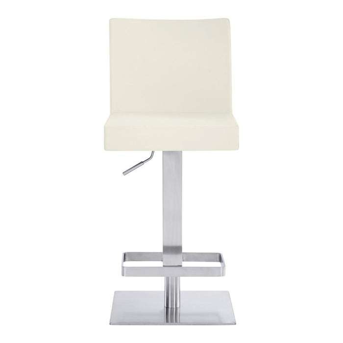 Legacy Adjustable Height Swivel Off-White Faux Leather and Brushed Stainless Steel Bar Stool