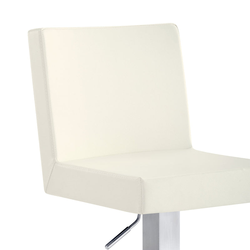 Legacy Adjustable Height Swivel Off-White Faux Leather and Brushed Stainless Steel Bar Stool - Furniture City (CA)l